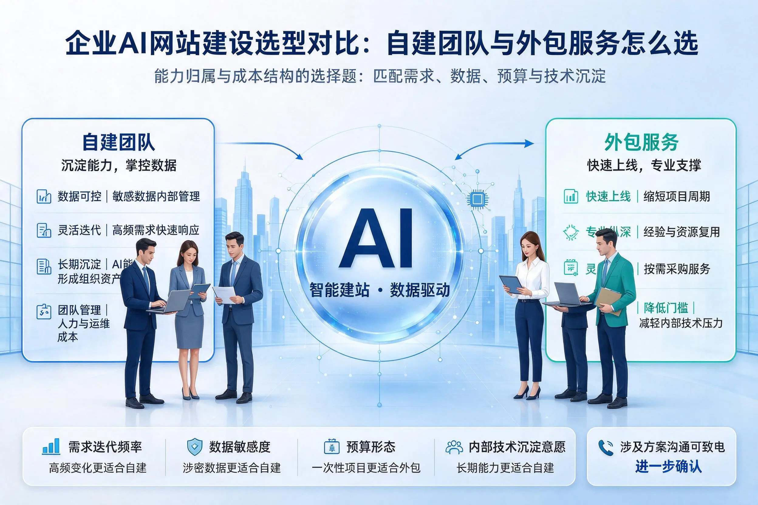 金华企业AI网站建设选型对比：自建团队与外包服务怎么选